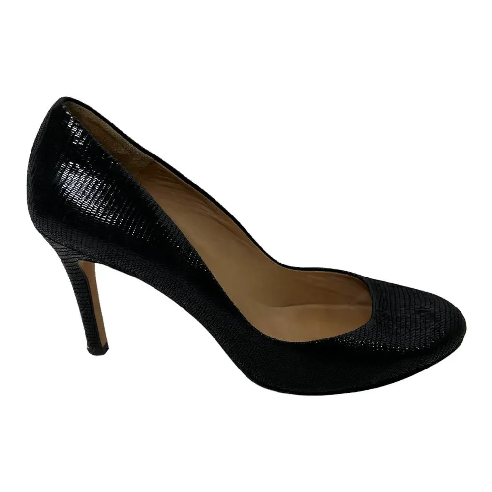 Ann Taylor Black Snakeskin Embossed‎ Leather Round Toe Stiletto Pumps Size 7.5M